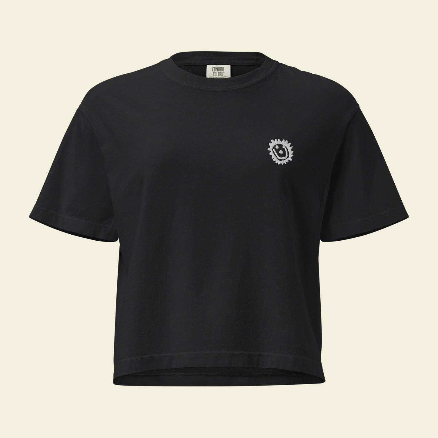 Black Boxy Embroidered Sun Tee