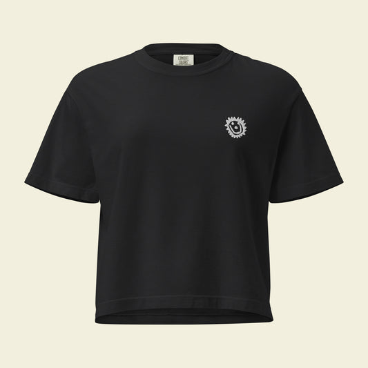 Black Boxy Embroidered Sun Tee